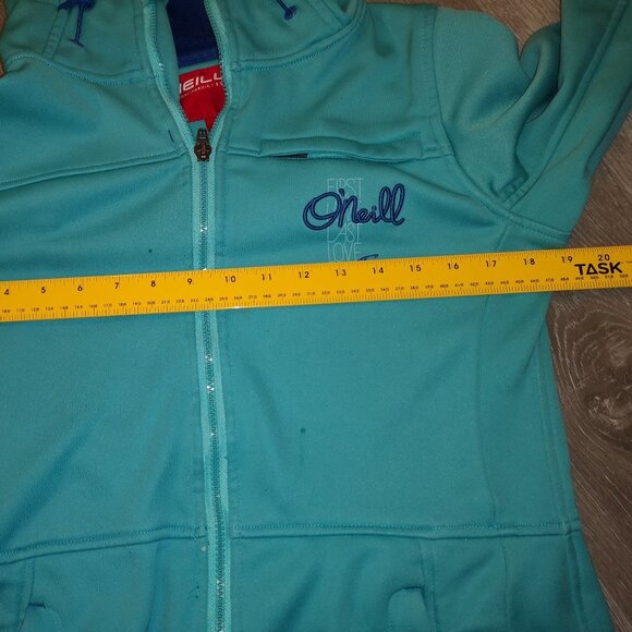O'neill Ladies Size Medium Teal Full Zip Fitted Jacket with Faux Fur Lined Hood - Picture 8 of 8
